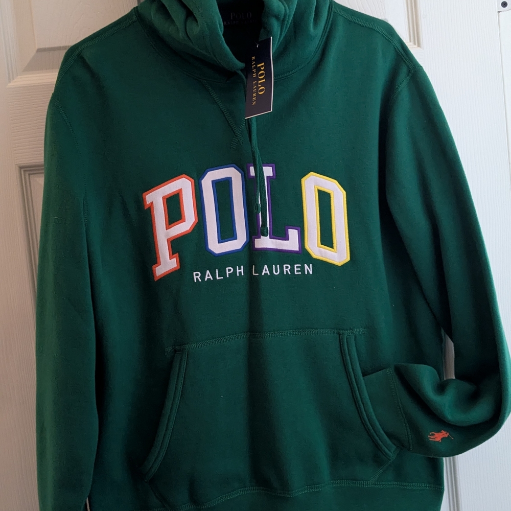 💫Polo by Ralph Lauren Green Hoodie with Multicolor Logo